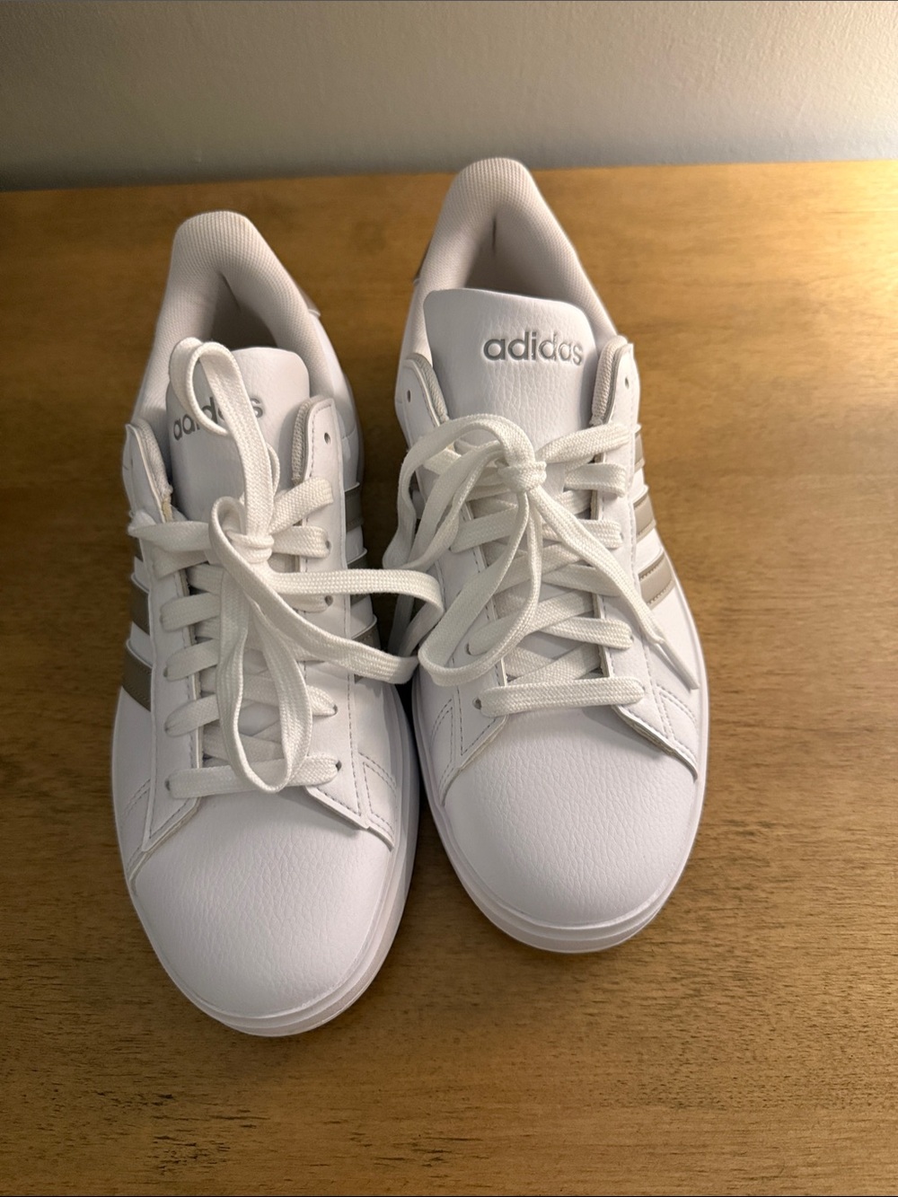 adidas White Sneakers with Light Silver Stripes